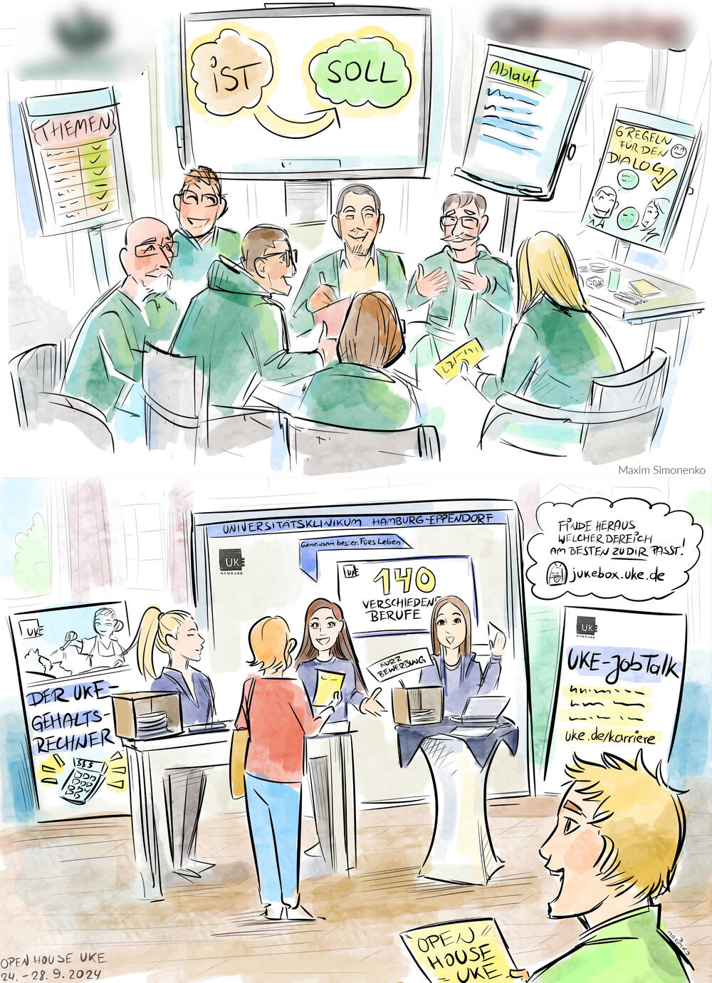 チームビルディングやグループディスカッションを活性化させるカラフルなスピードスケッチ。議論の流れを即座に可視化。マキシム・シモネンコによるライブ制作。